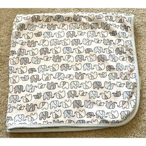 Elephant Stars Baby Blanket Grey Light Blue White Soft Reversible Crib Cotton